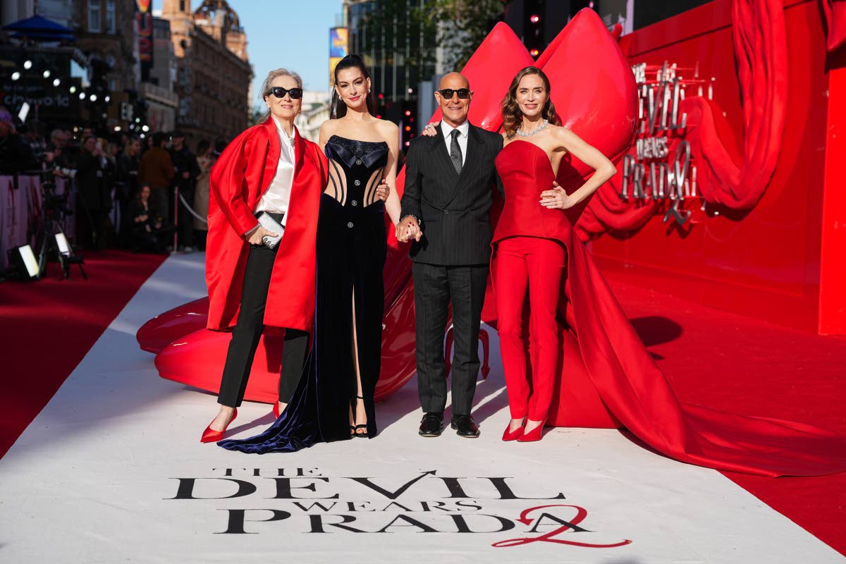 From left: Meryl Streep, Anne Hathaway, Stanley Tucci, and Emily Blunt pose on arrival at the London première of ‘The Devil Wears Prada 2’ on Wednesday.