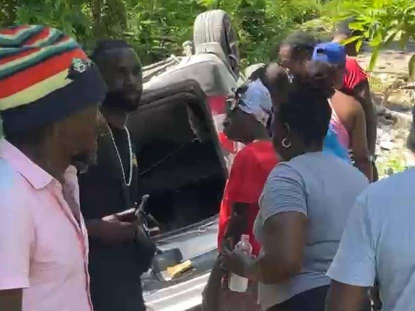 Persons at the scene of a deadly crash in St Mary on April 24, 2026.