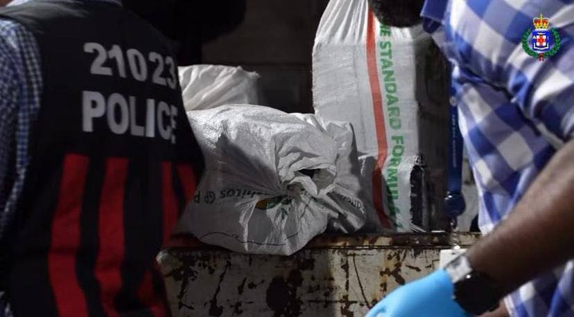 A screenshot from a video of cocaine seized offshore Clarendon 