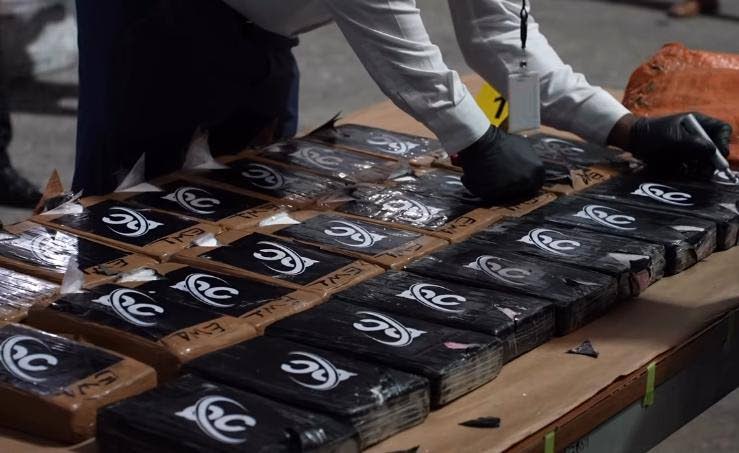 A screenshot from a video of cocaine seized offshore Clarendon 