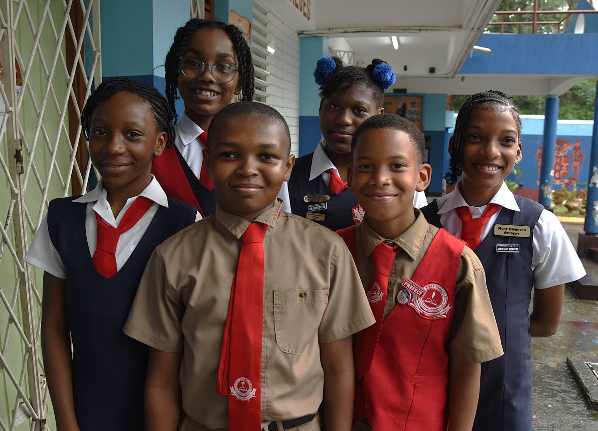 From left: Shantia Cummings, Jada Blackwood, Haiden Williams, Paris Martin, Brandon Burrowes, and Keneilia Morgan, from Red Hills Primary School, all think they did well in their PEP examinations.