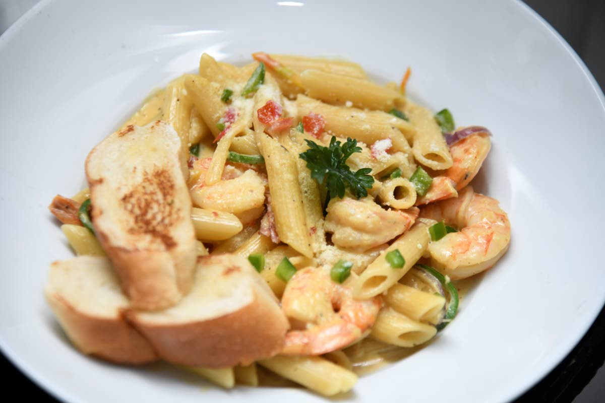 The yaadi pasta, shrimp edition, is made with an in-house jerk sauce that highlights island flavours.
