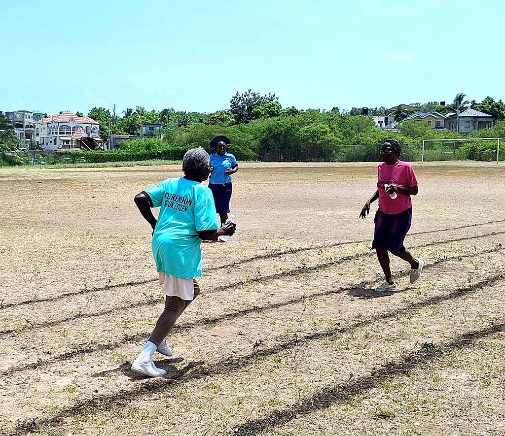 Christine Gayle-Ranger, 78, competes in a relay race during the Clarendon senior citizens’ sports Day.