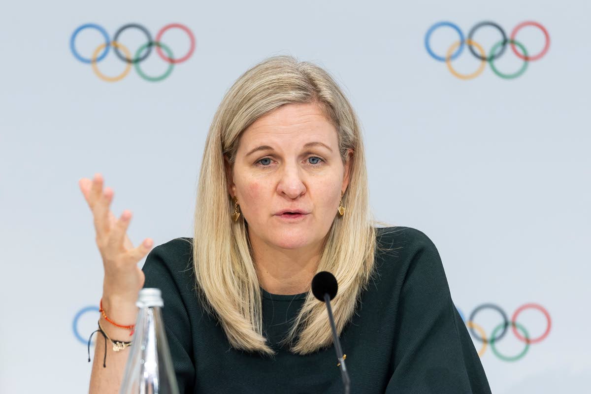 International Olympic Committee (IOC) President Kirsty Coventry speaks during a press conference at the end of the first day of the 146th Session of the IOC at the SwissTech Convention Centre, in Lausanne, Switzerland, Wednesday, June 24, 2026. (Cyril Zing