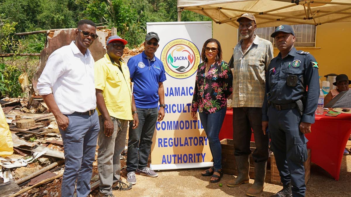 From left: Councillor for the Craighead Division, Omar Miller; Robert Smith, farm manager, Baron Hall Estate; Wayne Hunter, head of finance, Jamaica Agricultural Commodities Regulatory Authority (JACRA); Audrey Marks, member of parliament for North East Ma