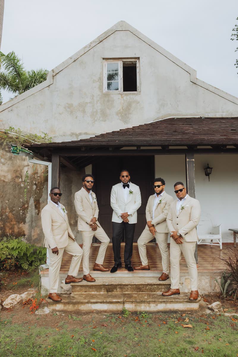 The groom, Noel Simpson (centre) and his groomsmen (from left): Dane McPherson; the groom’s brother, Alrick Simpson; Devoy Lindsay and Andre Fearon. 