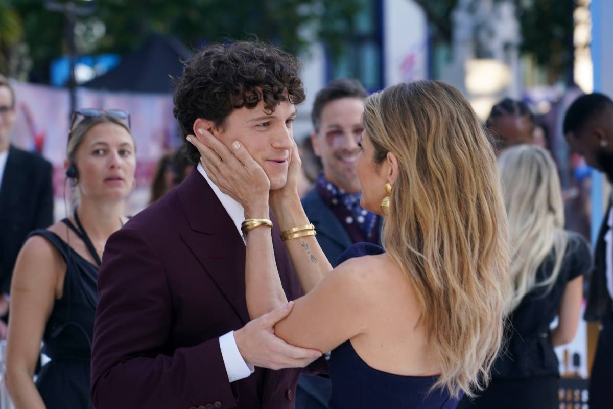 Be still our beating hearts! Tom Holland (left) and Marisa Tomei reunite on the London red carpet for ‘Spider-Man: Brand New Day’. Tomei portrayed the beloved May Parker, or Aunt May, in the ‘Spider-Man’ movies. 
