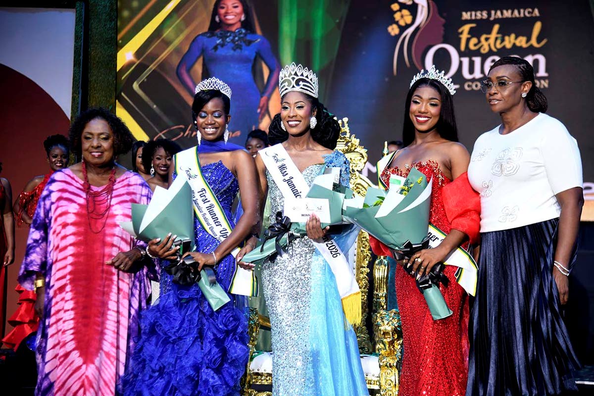 From left: Minister of Culture, Olivia ‘Babsy’ Grange; Dr. Mellissa Flinch, first runner up;  Miss Jamaica Festival Queen 2026, Christina Williams; Danielle Cox, second runner up and Speaker of the House of Representatives Juliet Holness.