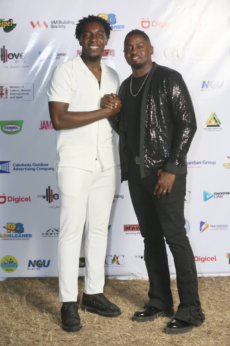 Johnmark Wiggan (left) and Jermaine Edwards at the Come Alive: A National Call to Worship concert held Saturday at King’s House East Lawn, St Andrew.
