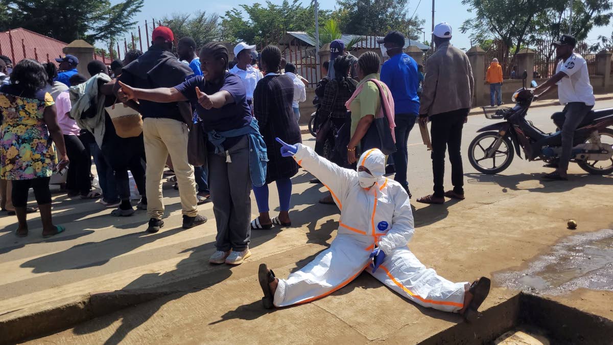 Health workers protesting over unpaid wages last Thursday.