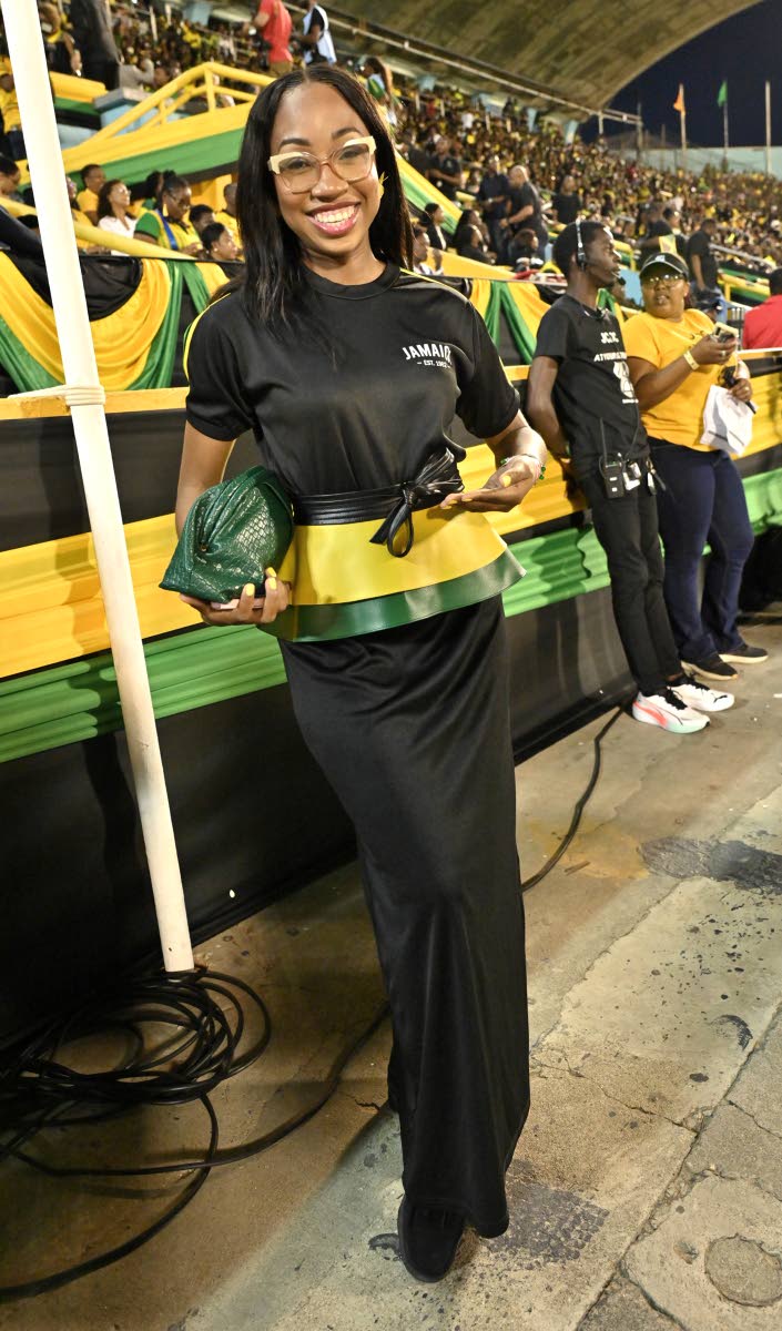 Above: Brithney Clarke, Miss Jamaica Festival Queen 2025 and communications practitioner, adds a pop of colour with a CAW Accessories Hibiscus Flair statement belt from the brand’s Culturally Aware Cawlection.