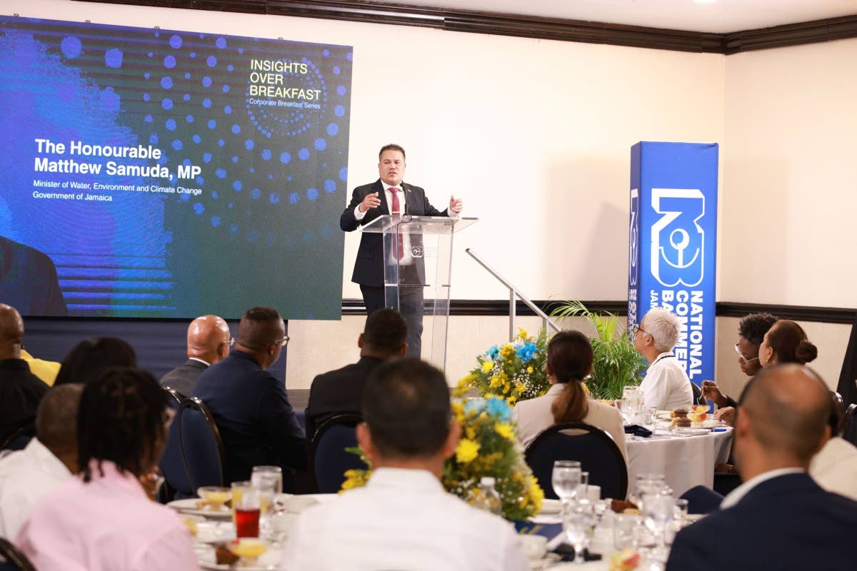 Matthew Samuda, minister of water, environment and climate change, delivers the keynote address at National Commercial Bank Jamaica Limited’s inaugural Corporate Insights Breakfast. 