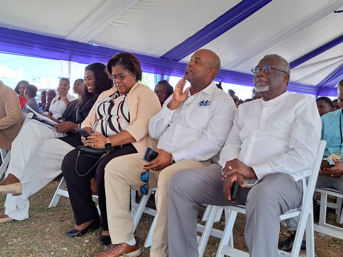 From left: Verona Carter, vice-president and general manager of Caribbean Excelerate Energy; Dr Michelle Pinnock, regional director in the Ministry of Education, Skills, Youth, and Information’s Region Four office; Dwigth Crawford, deputy mayor of Monteg