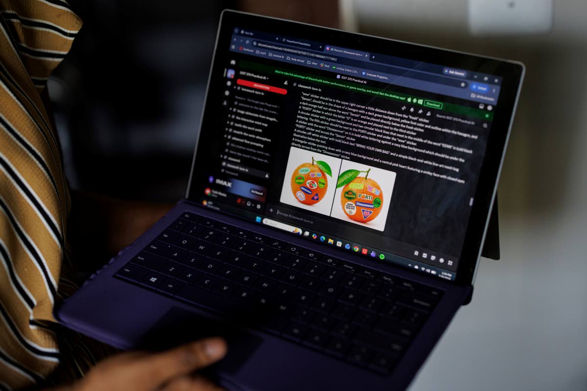 Faith Maeba, a student at Virginia Commonwealth University, shares an assignment she completed for her Practical AI Synthesis course at her home on July 20 in Stafford, Virginia.