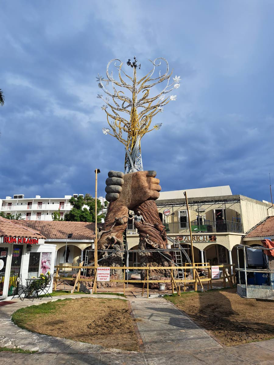 Full view of the 62-foot monument depicting the resilience of the Jamaican people, now being sculpted in Montego Bay, St James.