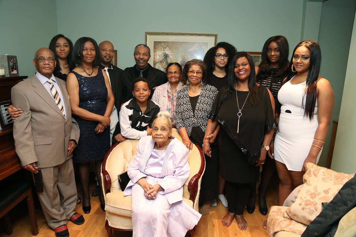 Centenarian Isnet May Oldfield is joined by family members celebrating her 100th birthday in Toronto, Canada.
