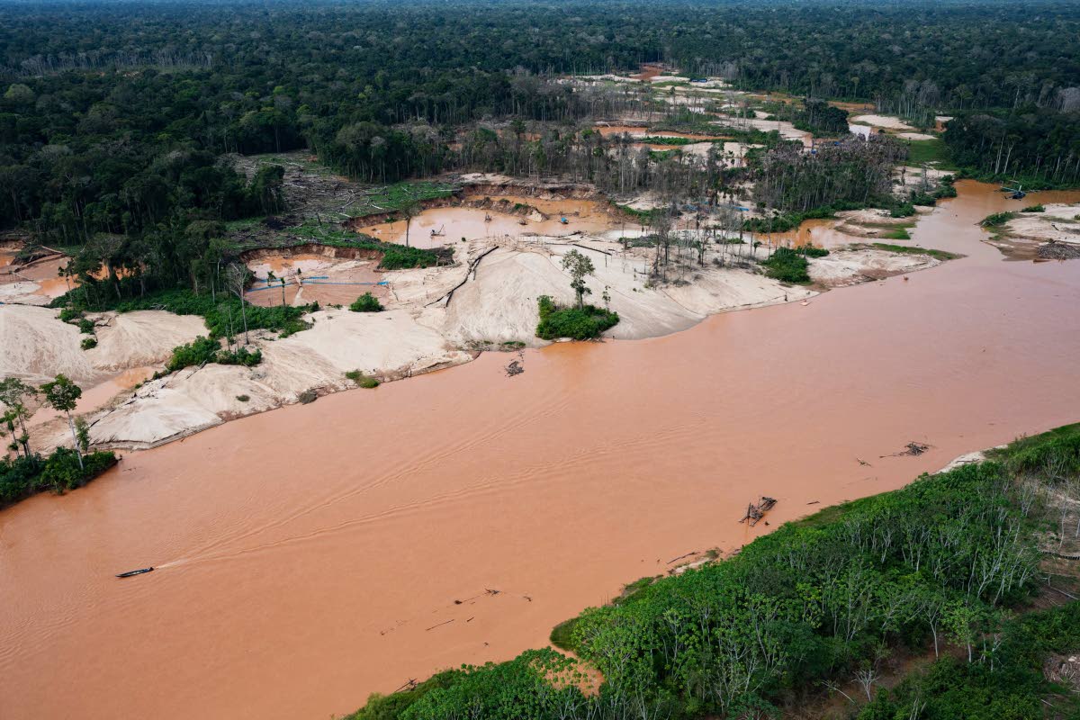Deforestation from illegal mining borders the Malinowski River in the Tambopata National Reserve in Puerto Maldonado.