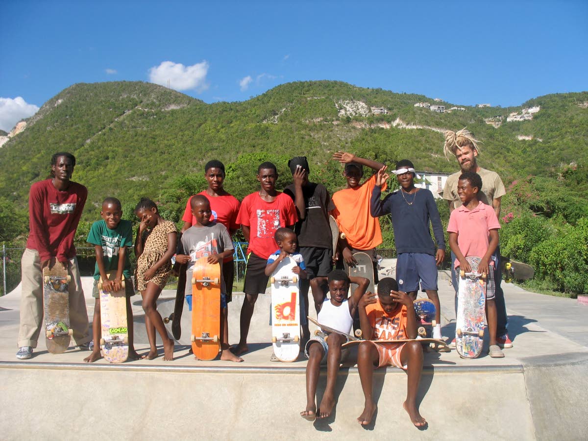 Young participants in Freedom Skatepark’s Edu-Skate programme pose with Park Manager and Freedom Skatepark Foundation Project Manager Blake Burnett (back row, right) at Freedom Skatepark in Bull Bay, St Thomas, after a programme session. The programme co