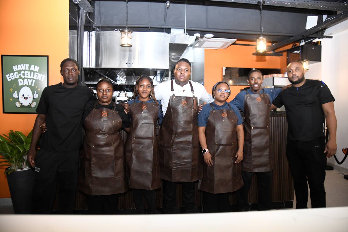 The Eggs &... team is ready to serve up the restaurant’s all-day breakfast-to-lunch concept. Pictured (from left) are: Maleek Walter, Angel Kamptha, Shaeika Francis, Swayne Channer, Jamie Harvey, Tavori Gow and Dwayne Shirley.