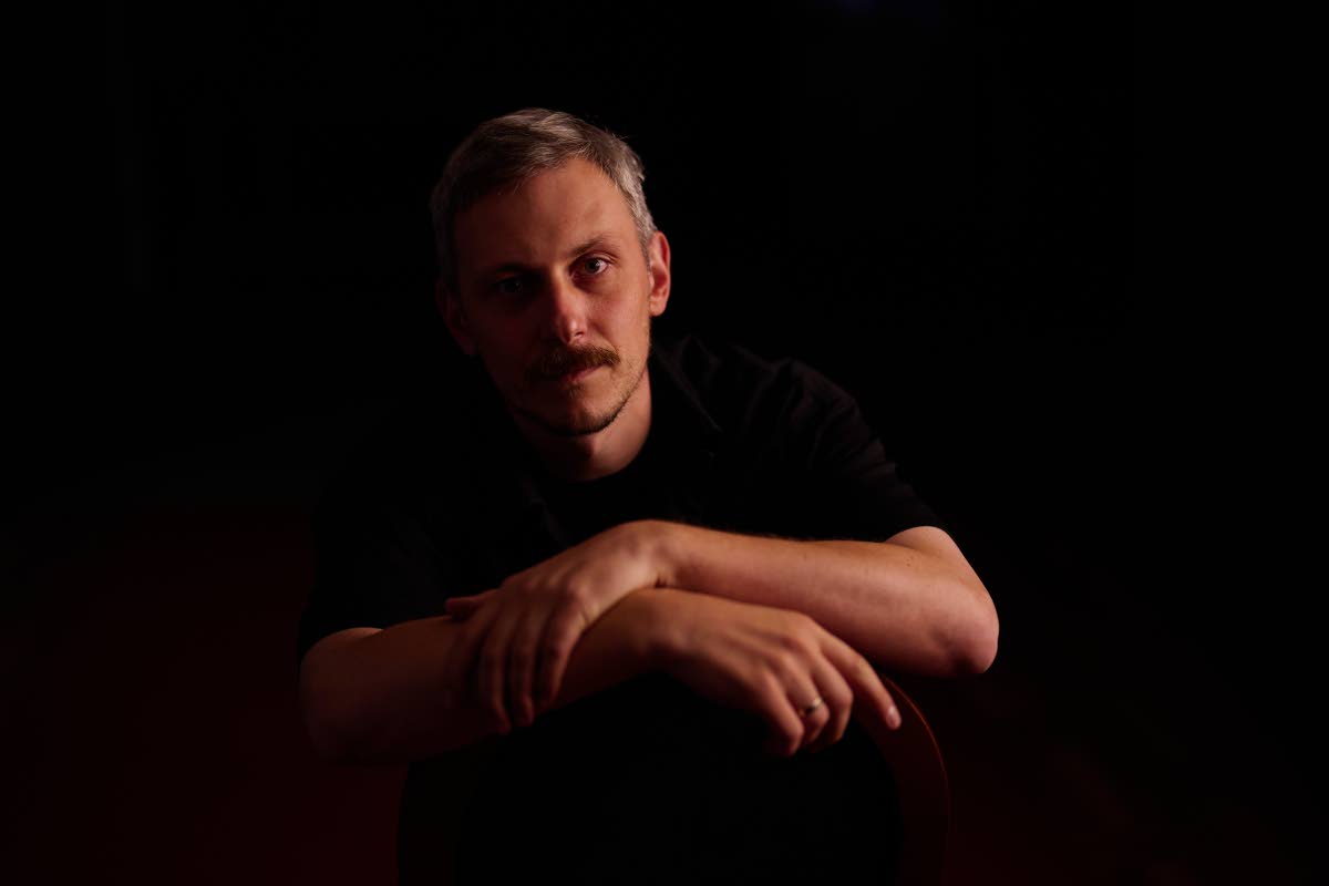 Ukrainian theater Director Ivan Uryvskyi poses for a portrait before the final rehearsal of ‘Odyssey. Maeotis’, which reimagines Homer’s epic, at the Ivan Franko Theater in Kyiv on Tuesday.