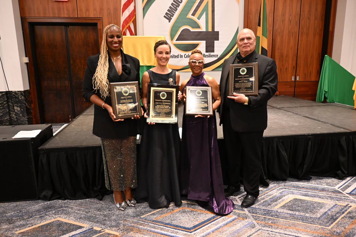 Jamaica Organization of New Jersey honourees (from left) Dr Janice Johnson Dias; Senator Kamina Johnson Smith, the minister of foreign affairs and foreign trade; Dr Valerie Miller; and Owen Eccles.