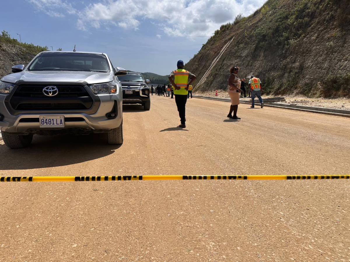 The scene of an accident on the Montego Bay Bypass project near Granville, St James, where engineer Clifton James was crushed to death by a truck yesterday morning. 