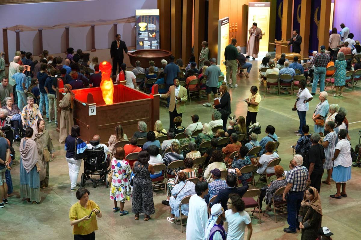 Guests gather at the life-size Tabernacle exhibition in the United States