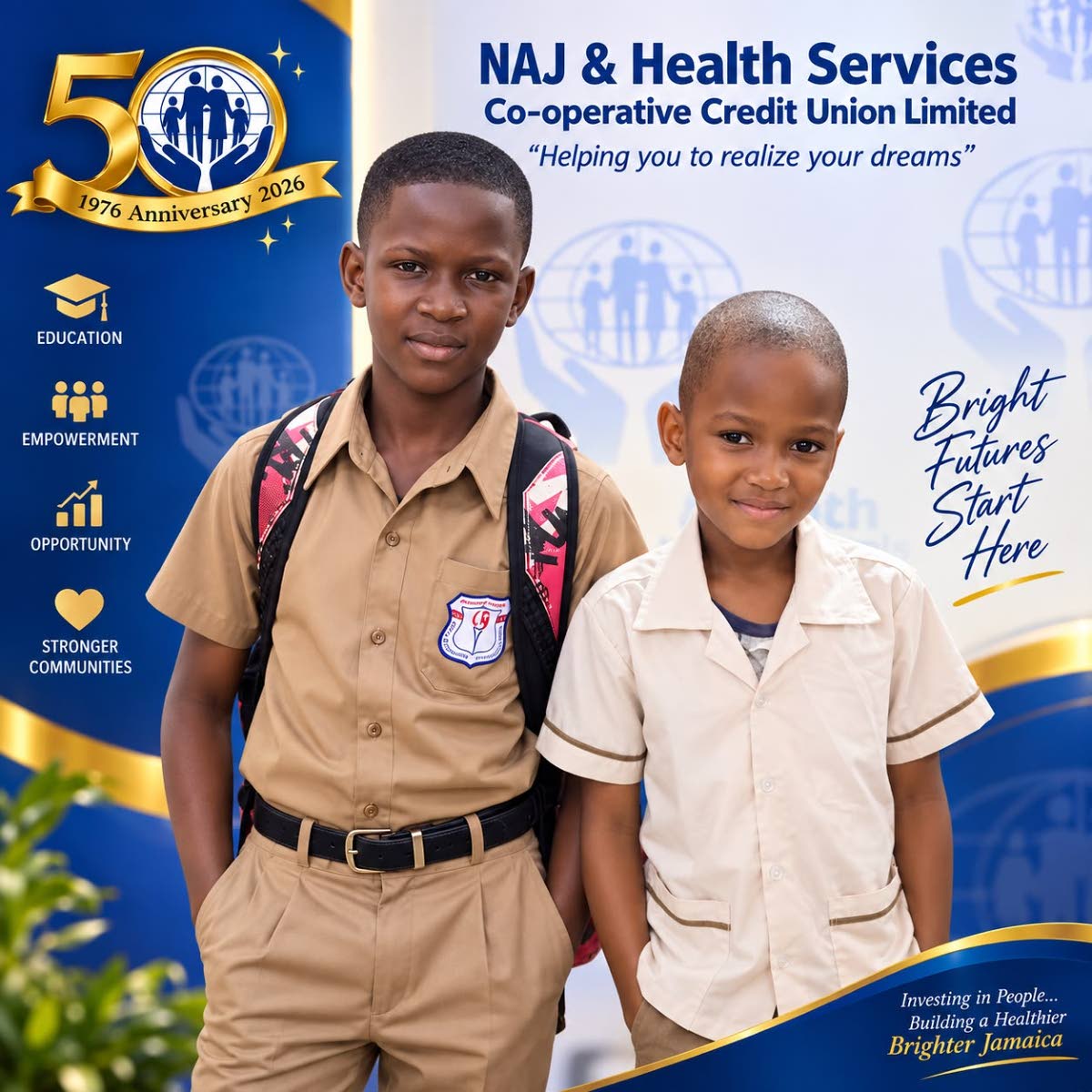 Proud recipients of NAJ & Health Services Co-operative Credit Union’s PEP bursaries, Orlando Matthews (left), who will be attending Camperdown High School, and Akeem Samuel, and Samuels, a student of Excelsior Primary School, each received J$10,000 towar