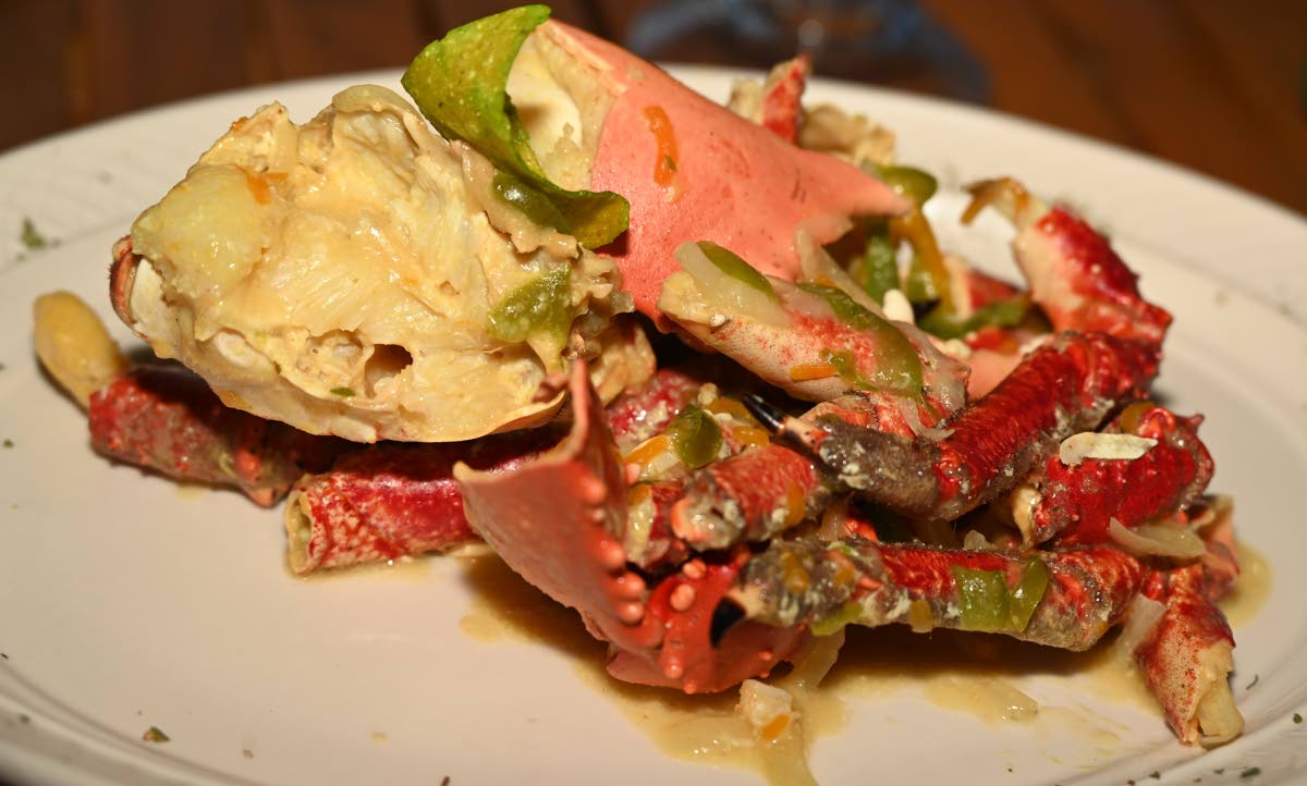 Ocean king crab bathed in garlic sauce. 