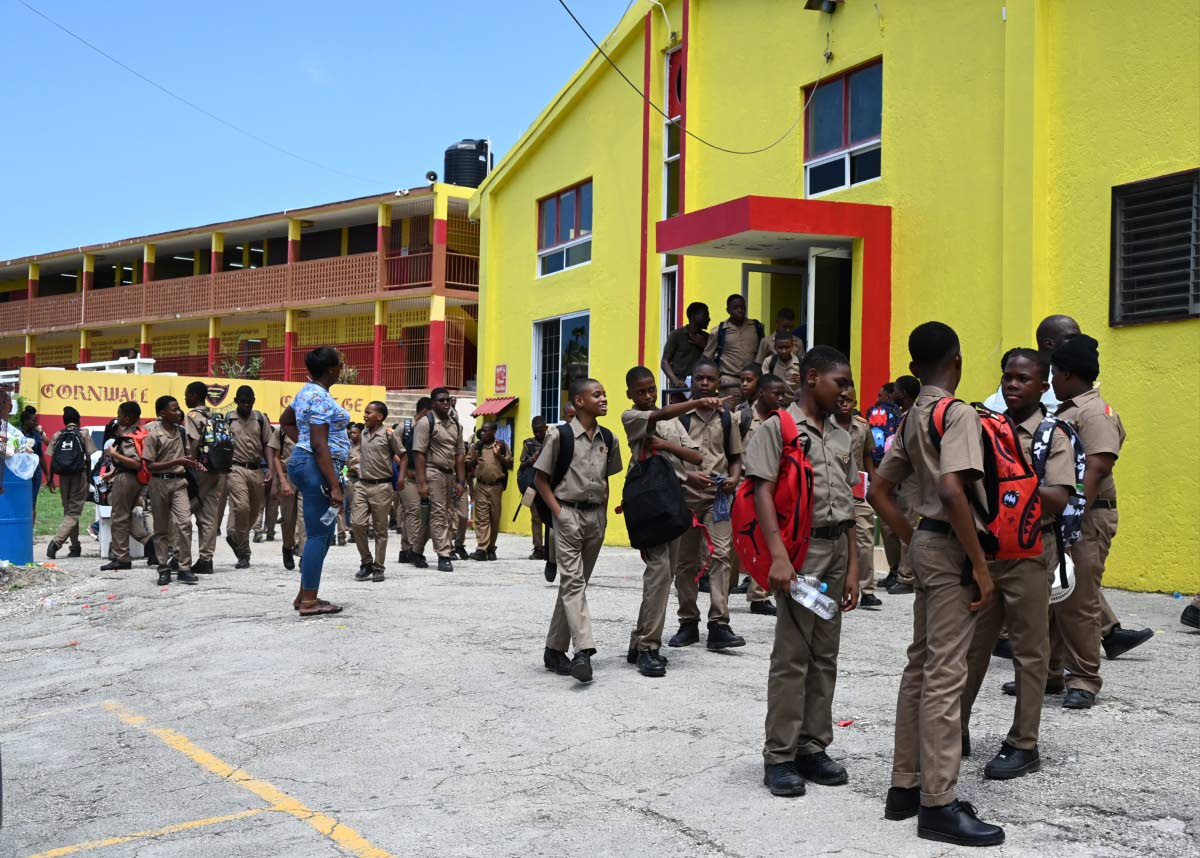 New students at a Cornwall College in Montego Bay last Monday.