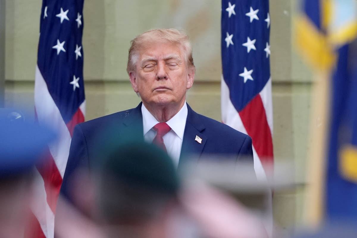President Donald Trump attends a ceremony to commemorate the 25th anniversary of the 9/11 attacks at the Pentagon on Friday in Washington.