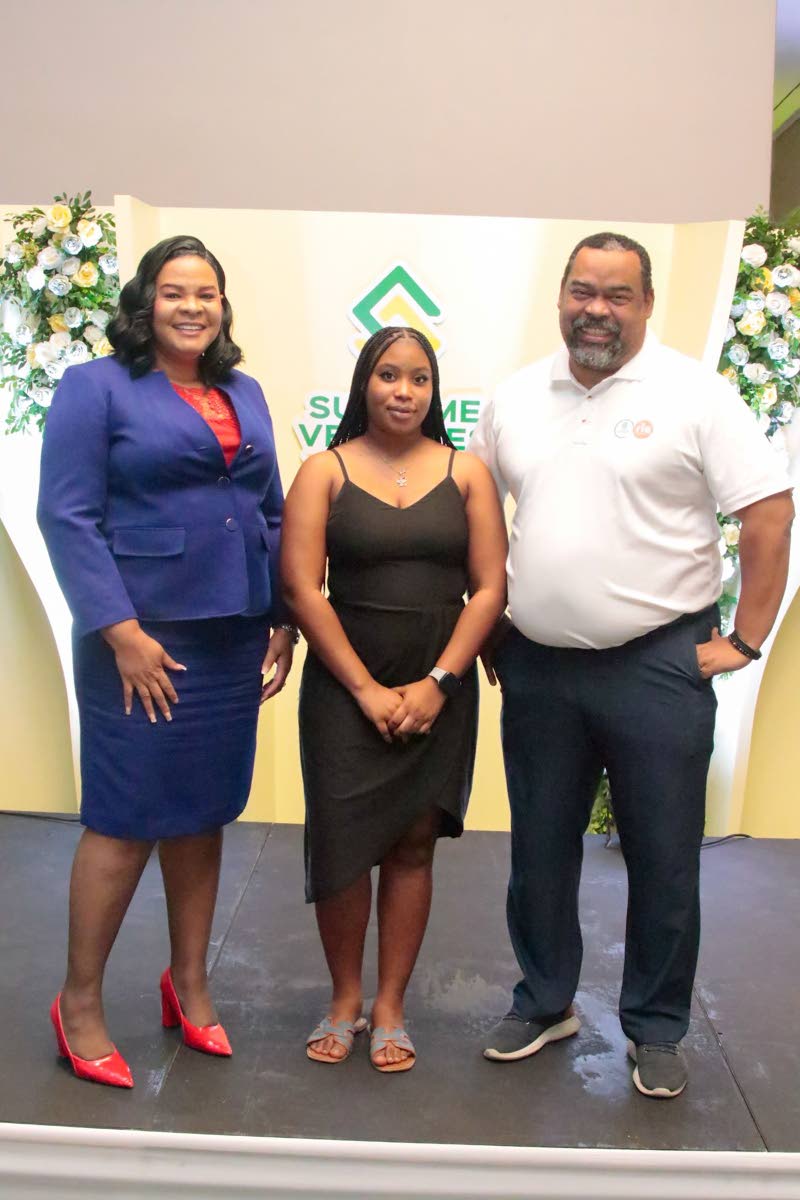 Gathered to celebrate a milestone investment in Jamaica's youth are (from left) Laurette Adams-Thomas, Chief Executive Officer of the CPFSA; scholarship recipient Addison Robinson; and Gary Peart, Executive Chairman of Supreme Ventures Limited. The trio wa