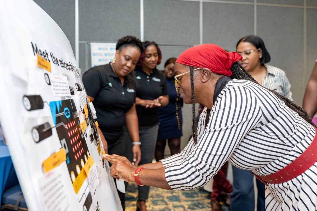A participant explores an interactive micro:bit display supported by members of the Grace & Staff Community Development Foundation team. 