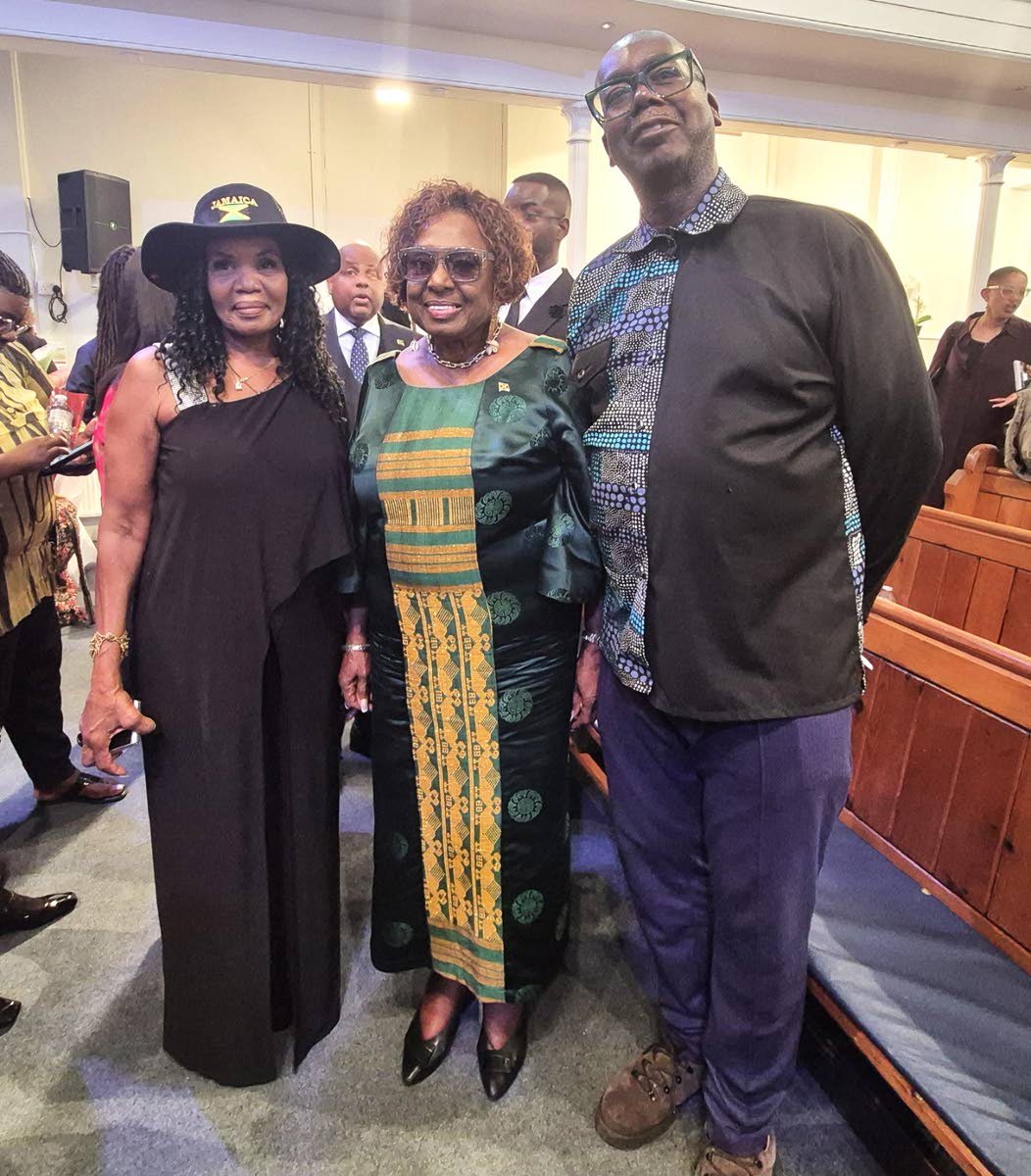 Minister of Culture, Olivia ‘Babsie’ Grange, is pictured with Angel Christian, from the Angel Foundation and Sir Patrick Vernon, the Global Jamaica Diaspora Council UK South representative at the New Park Road Baptist Church in south London.