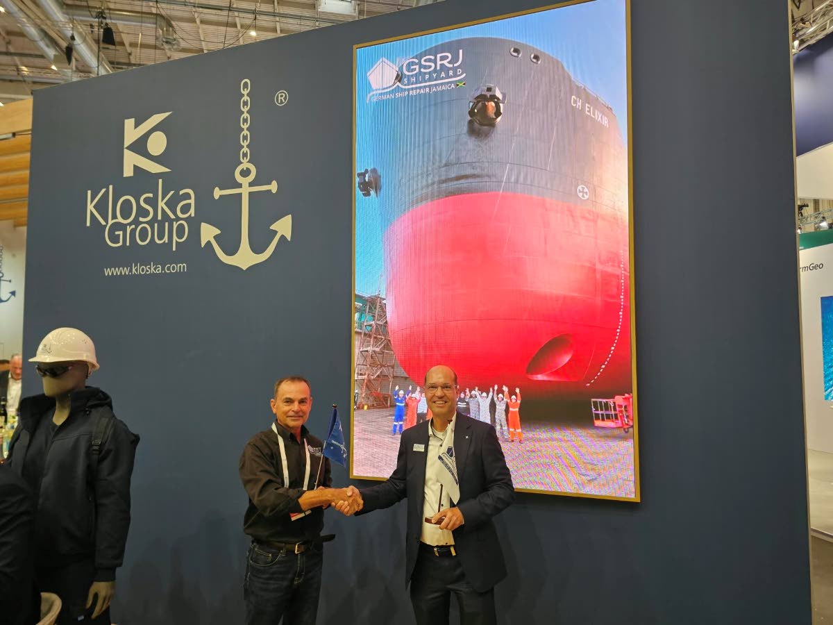 GLOBAL CONNECTIONS: German Ship Repair Jamaica Limited Chief Executive Officer Colonel Martin Rickman and Kloska Group Prokurist Martin Wirz at the SMM Exhibition in Hamburg, Germany.