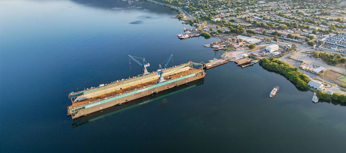 STRATEGICALLY POSITIONED: An aerial view of German Ship Repair Jamaica Limited’s shipyard in Kingston. Located in the centre of the Caribbean and close to major regional shipping routes.