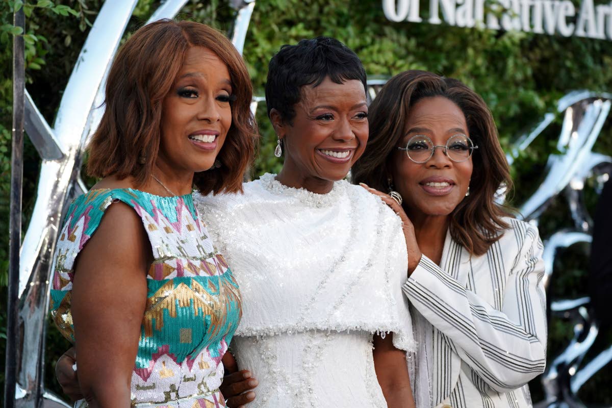Lucas Museum of Narrative Art co-founder Mellody Hobson (centre) celebrates the museum’s opening with Gayle King (left) and Oprah Winfrey.