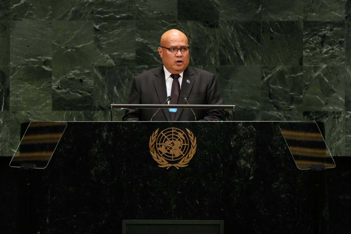 Tuvalu Prime Minister Feleti Teo speaks during the 81st session of the United Nations General Assembly at United Nations headquarters on Friday.