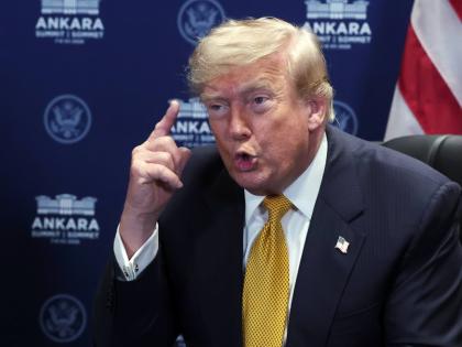 President Donald Trump speaks during a meeting with NATO Secretary General Mark Rutte at the NATO summit in Ankara, Turkey, on Wednesday, July 8. AP