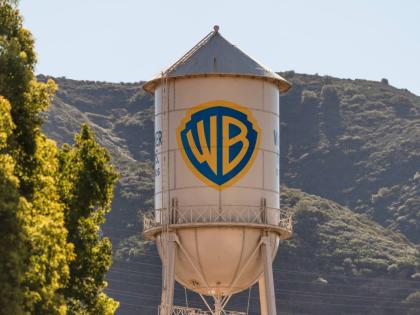 The Warner Bros. water tower appears at Warner Bros. Studios in Burbank, California.