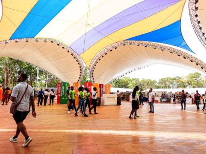 
A pan of a section of the Grand Market at CARIFESTA XV in Barbados.