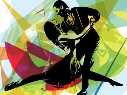 Abstract illustration of a couple dancing Salsa.