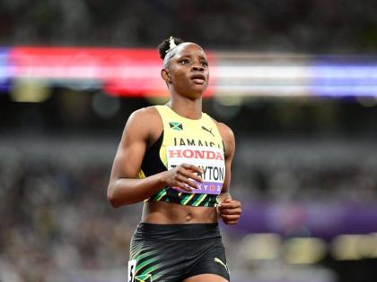 Tina Clayton moments after winning heat two of the women’s 100m qualifiers at the World Athletics Championships at the National Stadium in Tokyo, Japan.