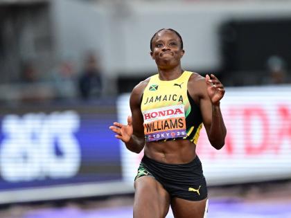 A dejected Danielle Williams of Jamaica moments after competing in the women’s 100m hurdles finals. Williams placed 7th.
