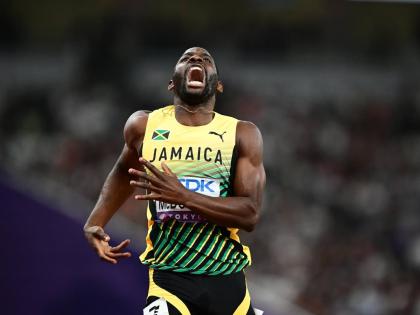 Rusheen McDonald reacts after completing his men’s 400-metre semi-final heat at the World Athletics Championships yesterday inside the Japan National Stadium. 