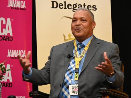 President & CEO of the Airports Authority of Jamaica Audley Deidrick addressing delegates at the opening of the Jamaica Product Exchange (JAPEX 2025) at the Montego Bay Convention Centre on Monday, September 22.
