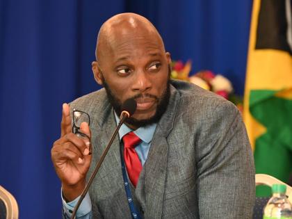 Jamaica Teachers' Association President Mark Malabver makes a point during the final day of the JTA's 61st annual conference at the Princess Grand Hotel in Green Island, Hanover on August 20, 2025.