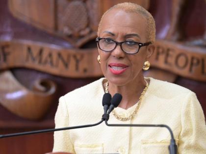Minister of Finance, Fayval Williams, speaking at a post-Cabinet press briefing at Jamaica House on February 19, 2025. 
