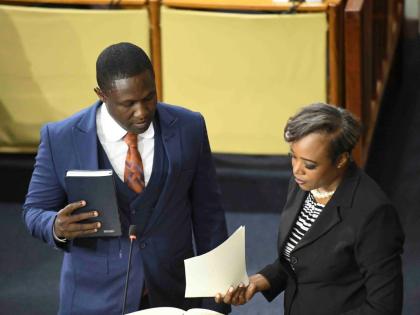 
Wavell Hinds, member of parliament for Clarendon North, at the swearing-in ceremony for members of the upper and lower houses of Parliament in Gordon House on September 18. 