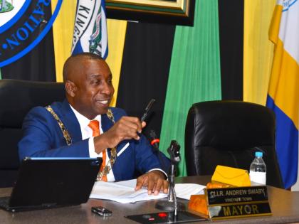 Mayor of Kingston, Councillor Andrew Swaby, addresses the Kingston and St. Andrew Municipal Corporation’s September 9, 2025 General Sitting of Council at the corporation’s downtown Kingston offices.